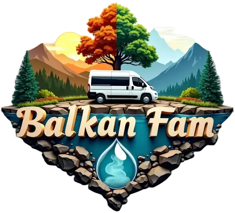 Family of four inside their motorhome overlooking the Swiss Alps during their European adventure.