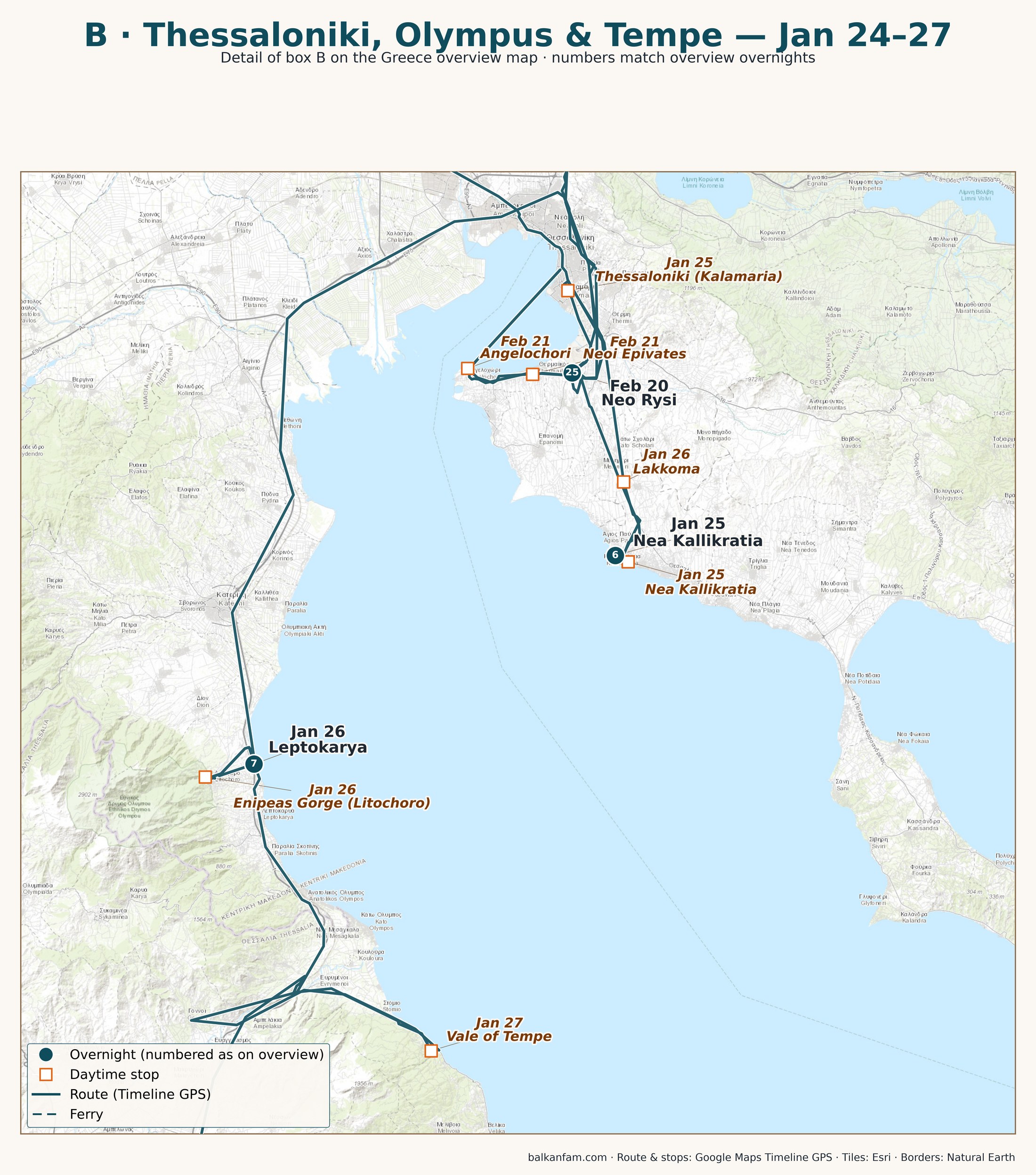 Map of our camper route around Mount Olympus