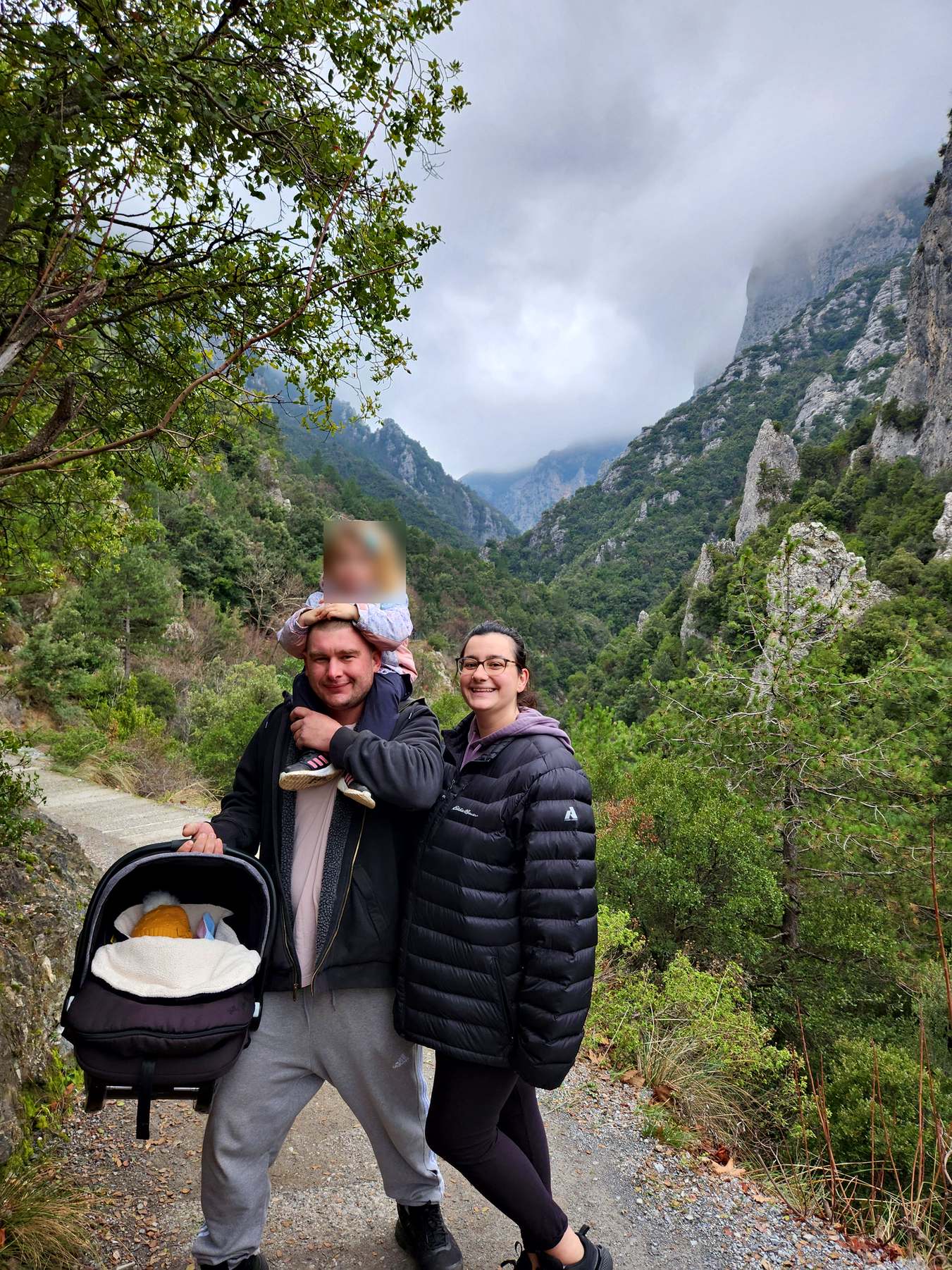 Family walking on the trail