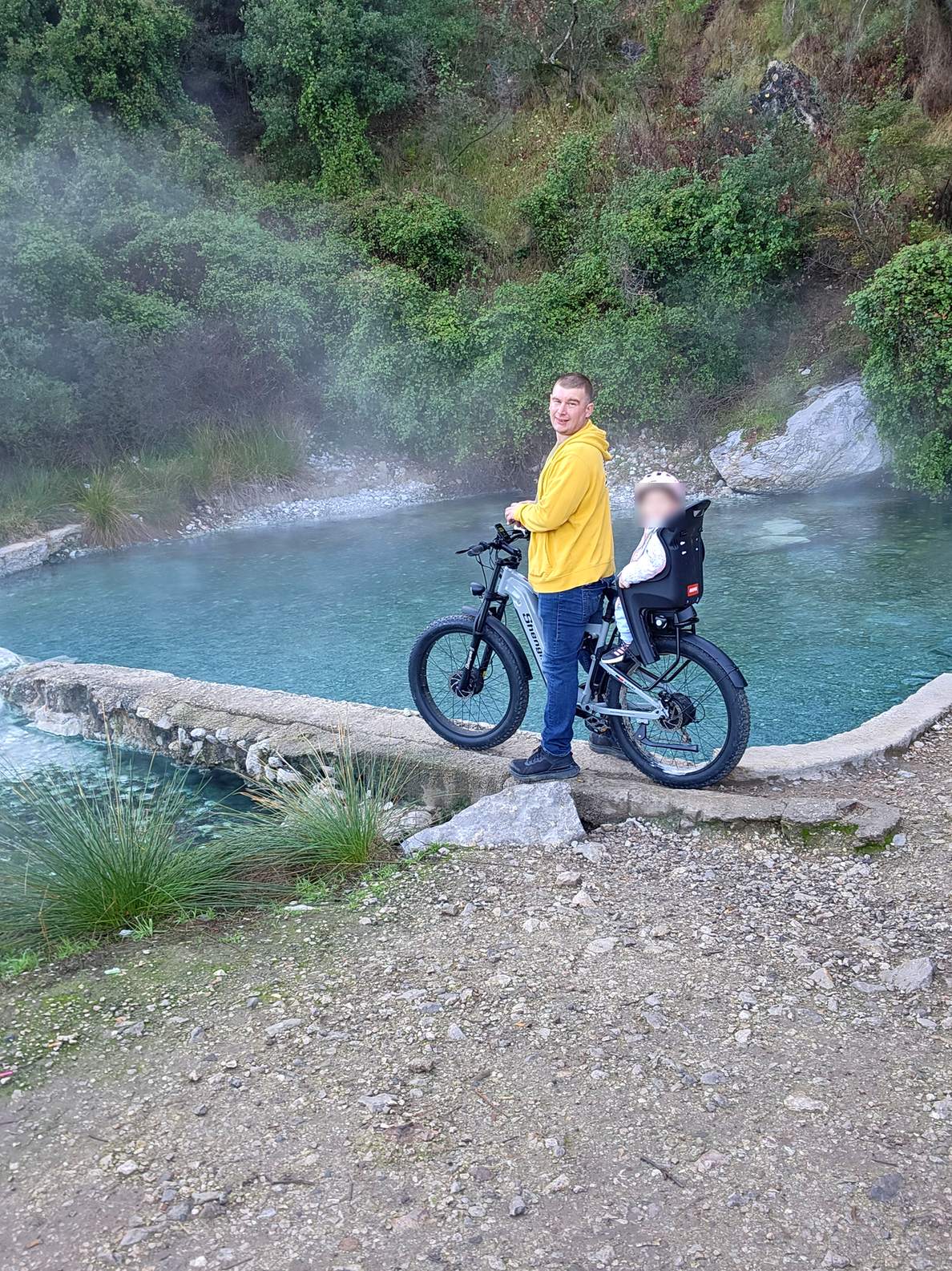 Morning e-bike ride beside the steaming pools