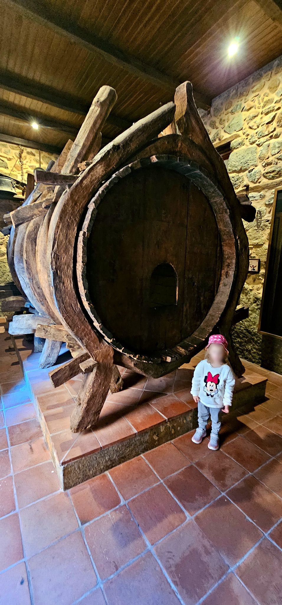 Giant old wine barrel with a toddler for scale