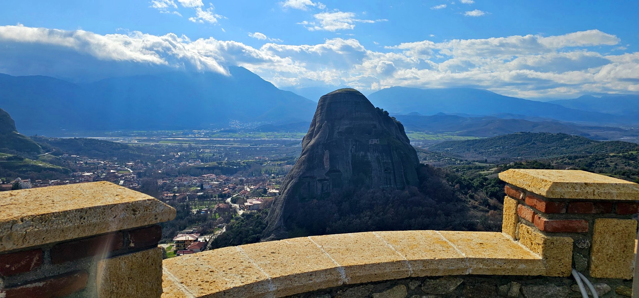 Rock towers seen from a monastery terrace