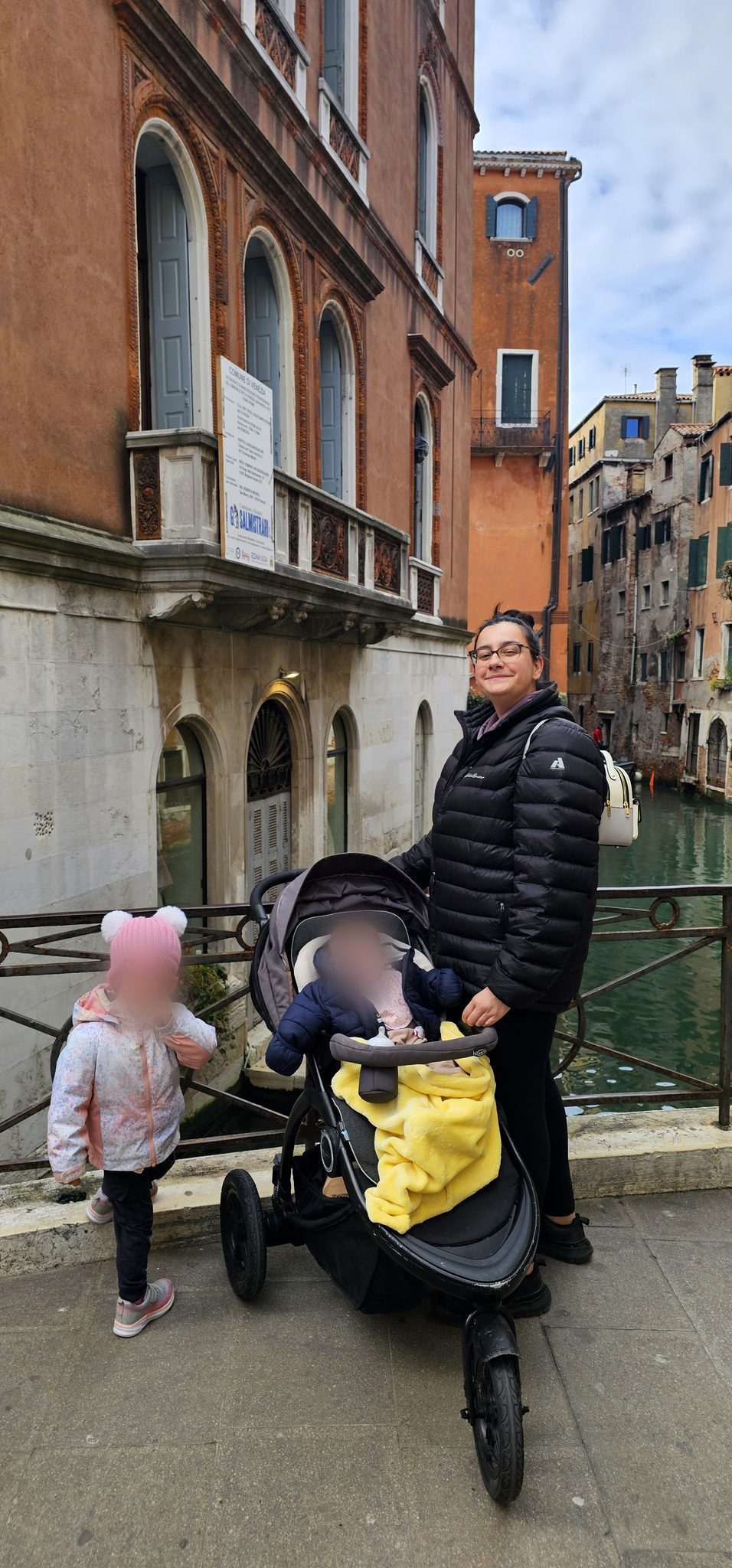 Pushing the stroller through Venice lanes