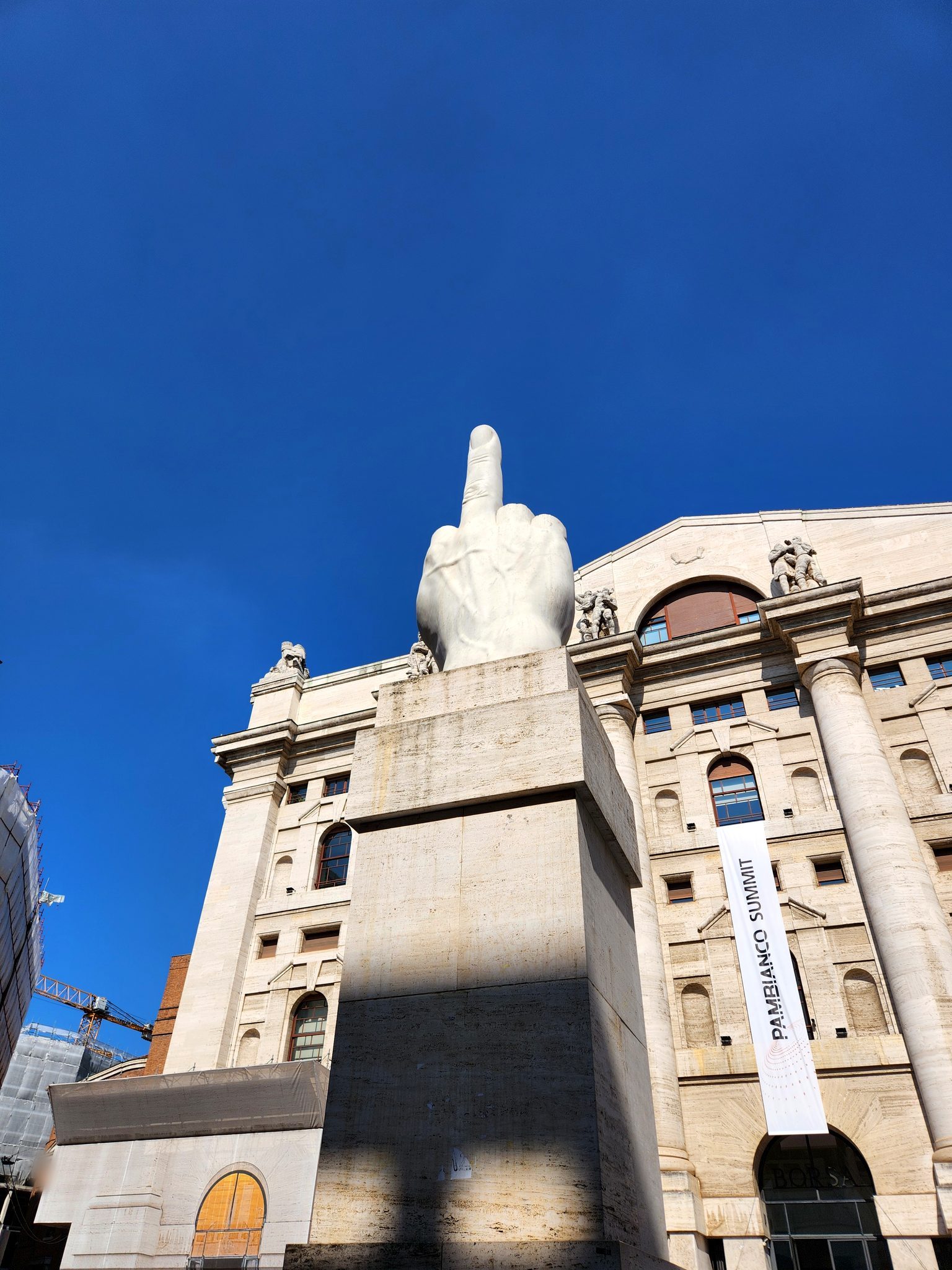 Cattelan's L.O.V.E. statue in Piazza Affari