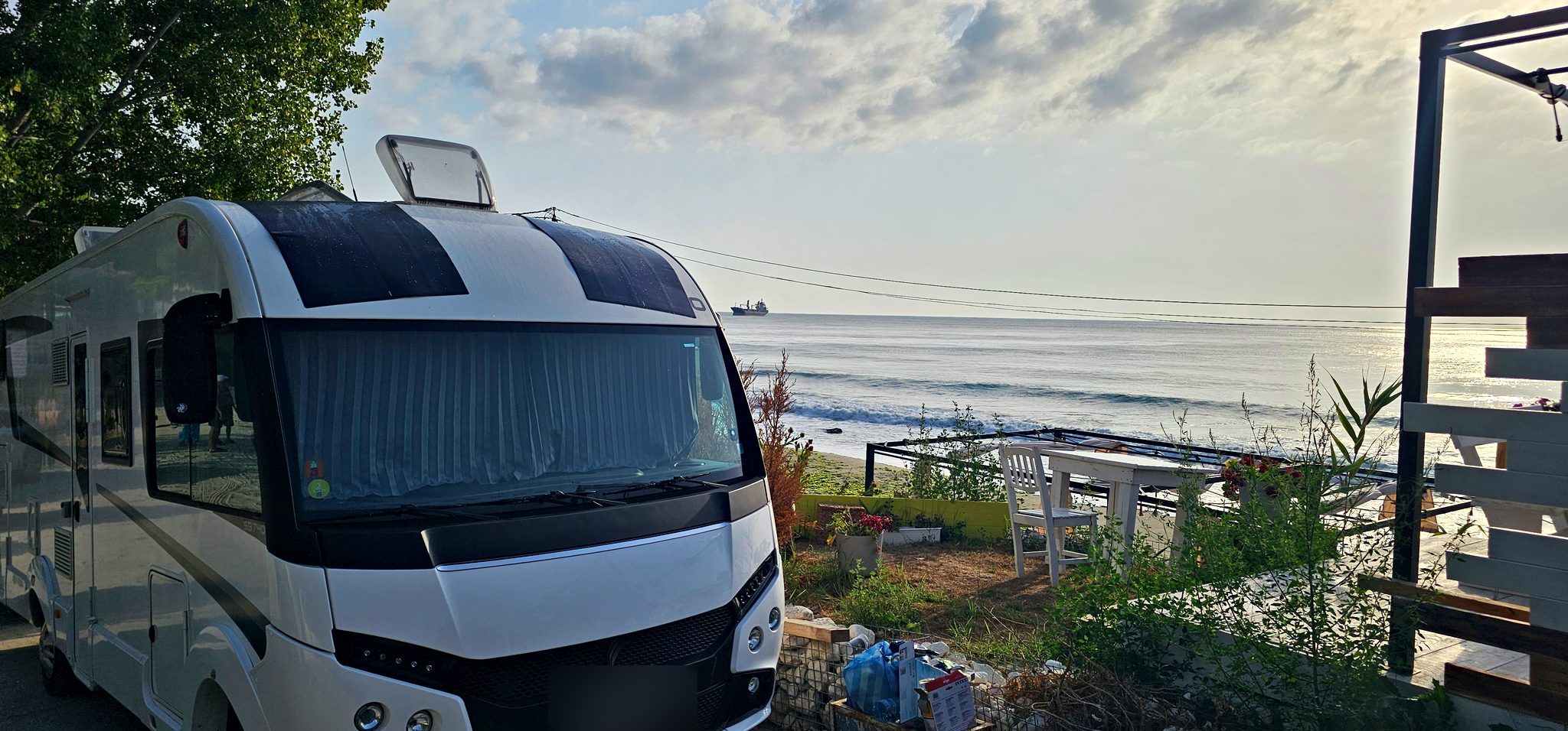 Our motorhome parked above the Black Sea near Varna, Bulgaria